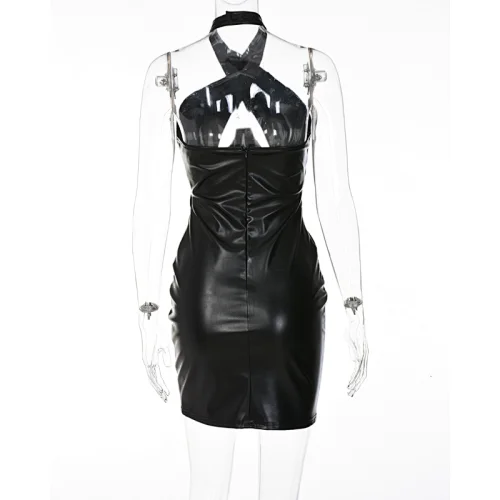 faux leather dress backless mini dress manufacturer