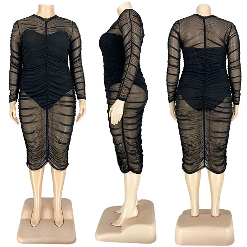 Fashion Plus Size Sexy Mesh Dress Women Trend Women Plus Size Dress