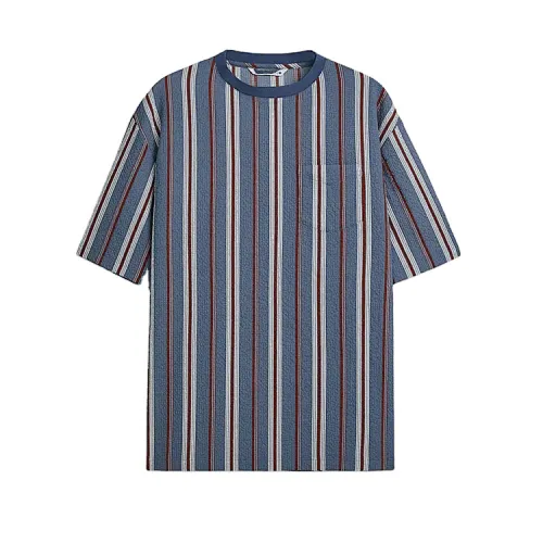 Crew Neck Custom Logo Men Oversized Striped T Shirt