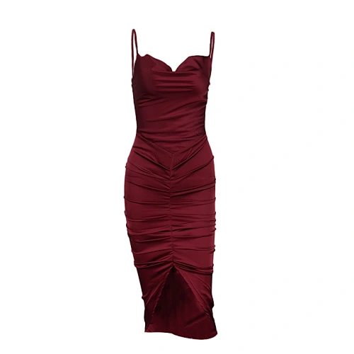 strap satin dress split elegant dress manufacturer