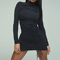 black ruched dress backless sexy dress