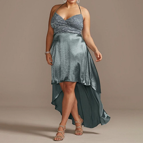 lace plus size dress brushed satin dress manufacturer