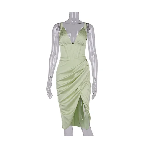 ruffle satin dress sexy midi dress manufacturer