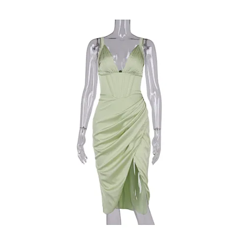 ruffle satin dress sexy midi dress manufacturer
