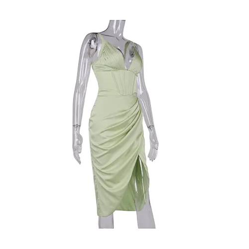 ruffle satin dress sexy midi dress manufacturer