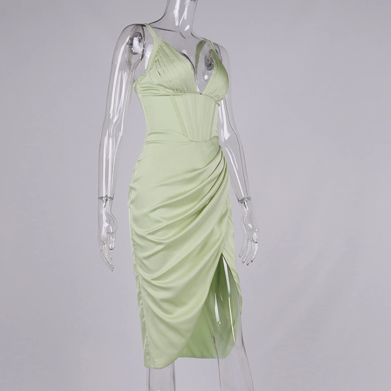 ruffle satin dress sexy midi dress manufacturer
