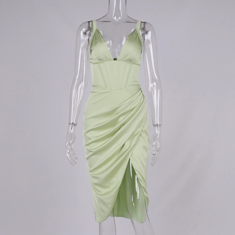 ruffle satin dress sexy midi dress manufacturer