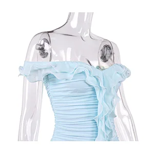 ruffle strapless dress mesh chiffon dress manufacturer