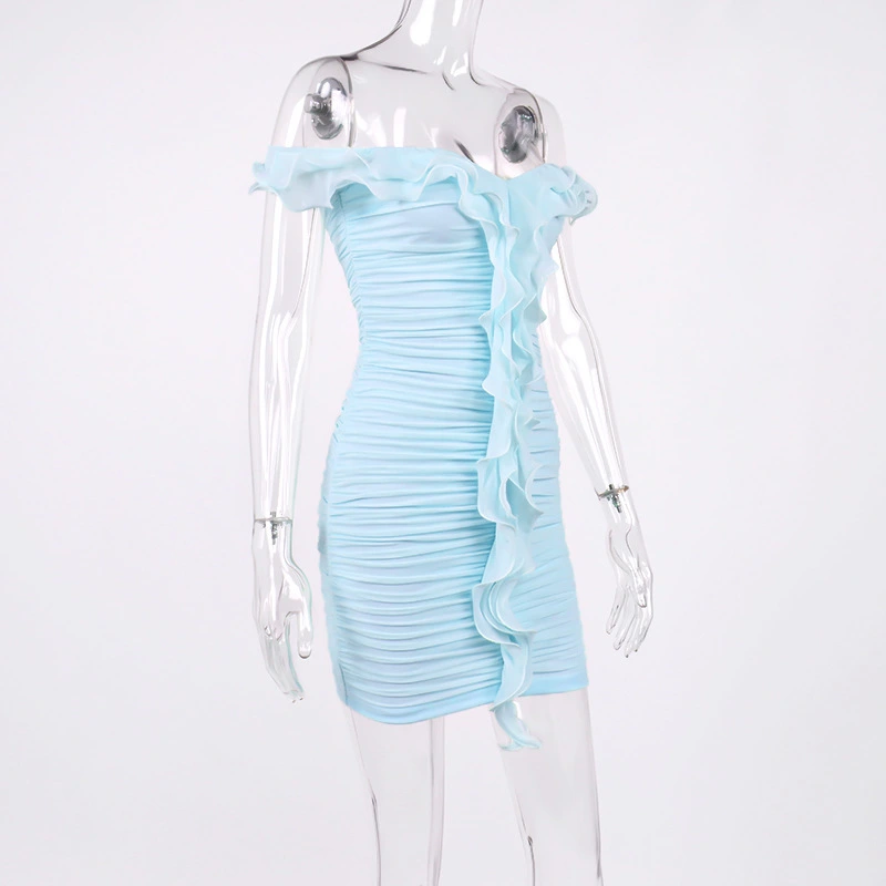 ruffle strapless dress mesh chiffon dress manufacturer