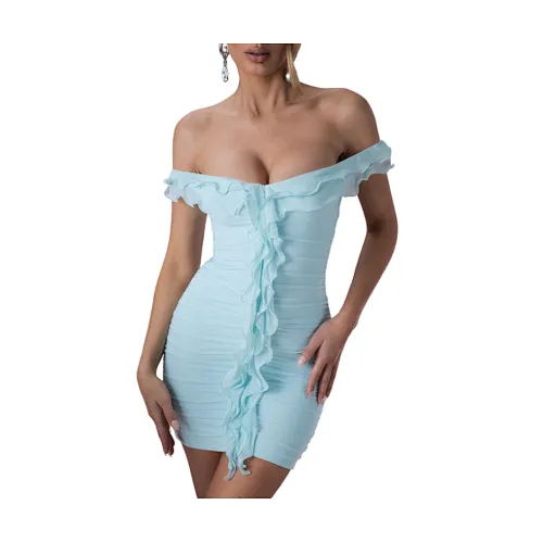 ruffle strapless dress mesh chiffon dress manufacturer