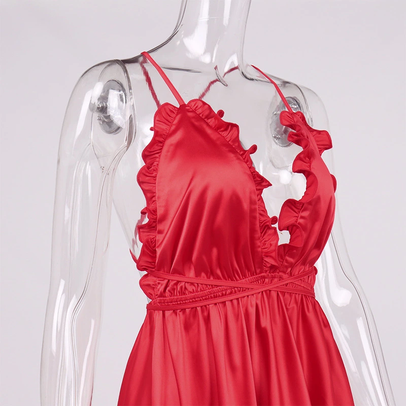 red ruffles dress satin mini dress manufacturer