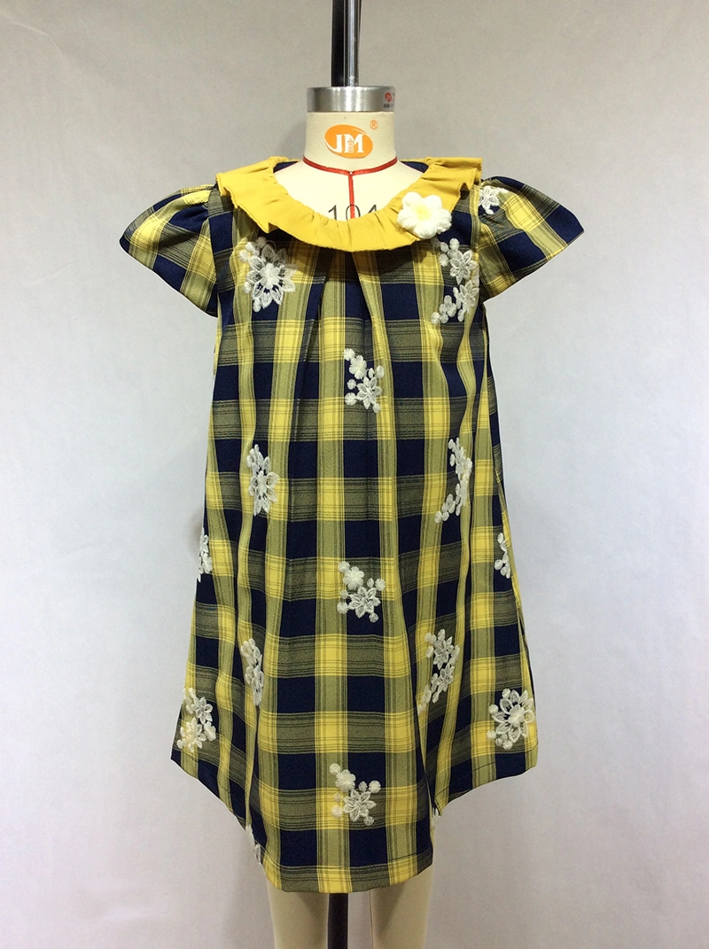 flower embroidery plaid girl dress manufacturer