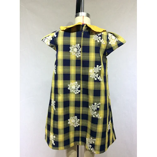 flower embroidery plaid girl dress manufacturer