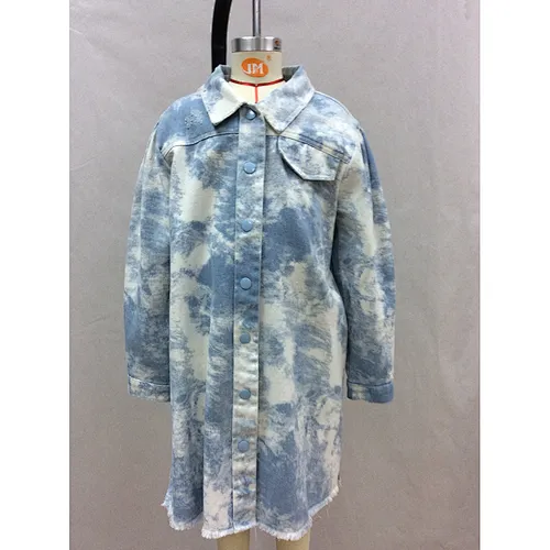 Casual Shirt Collar Wholesale Girl Blue Print Jacket