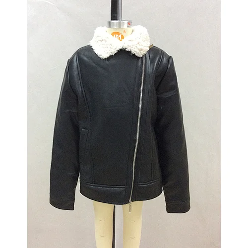 Wholesale High Quality Special Zipper Design Children Winter Black Leather Jacket