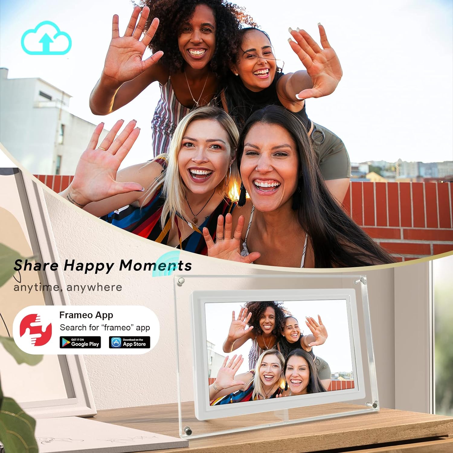 FRAMEO Digital Picture Frame, 10.1 Inch WiFi Acrylic Digital Photo