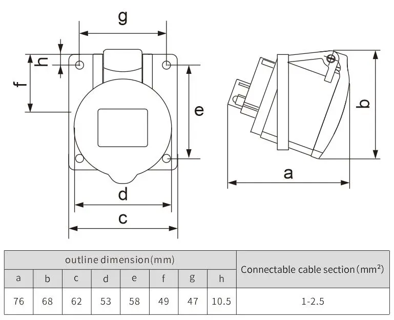 Stable reliable 3Pin 110v 16a plug Concealed oblique socket