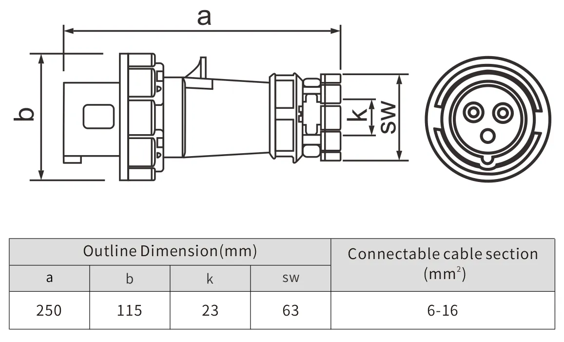 IEC CE 220v 63A Industrial socket ip67 63a electrical plug