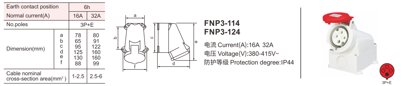 IP44 EU Standard Socket Metal Copper Core 16A aviation plug