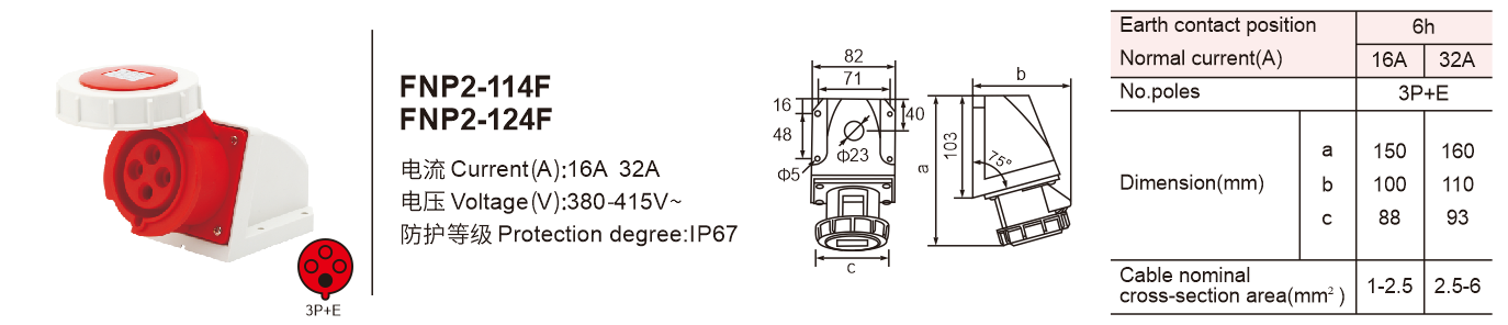 CEE IP67 4pin 32a industrial female 220v industrial plug