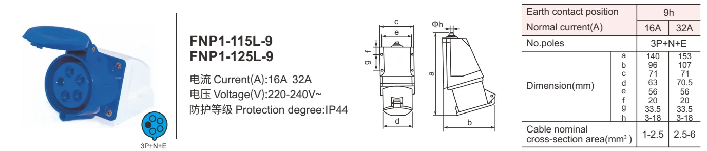 IP44 16A 5Pin plug male and female Waterproof Plug Socket