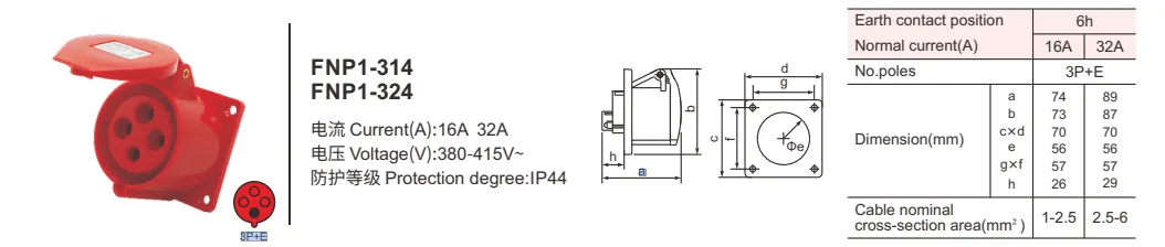 IP44 32 Amps 4pin Electric waterproof outdoor socket CE