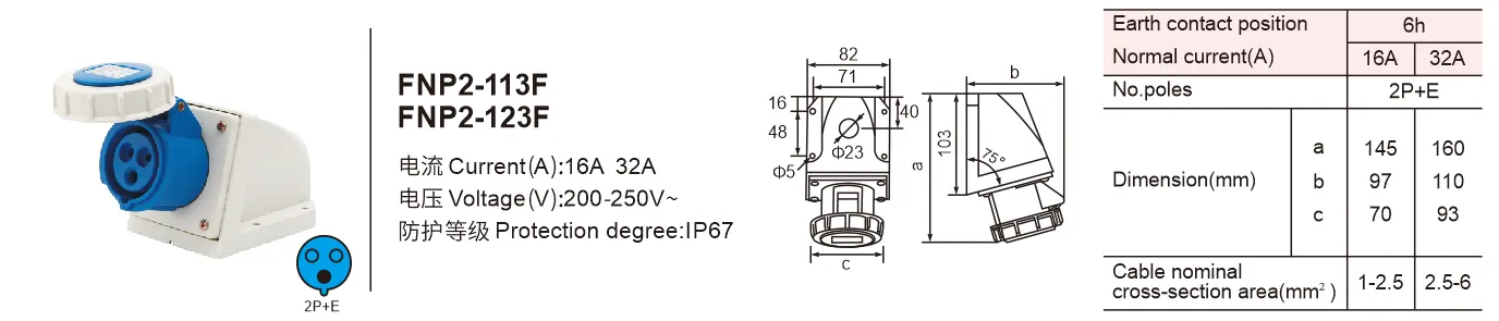 China factory 6h 32a 3pole IP67 CE standard electrical plug