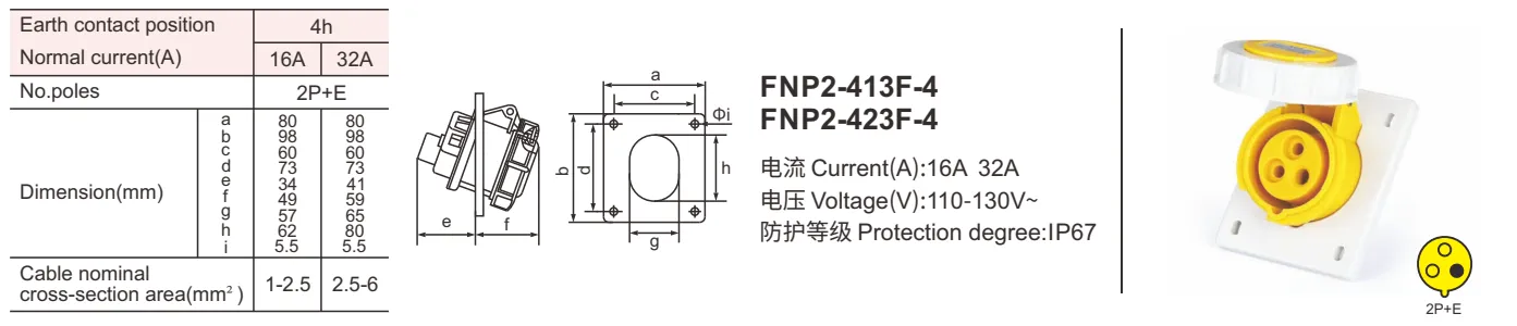 European CE Industrial oblique socket 3P IP67 power socket