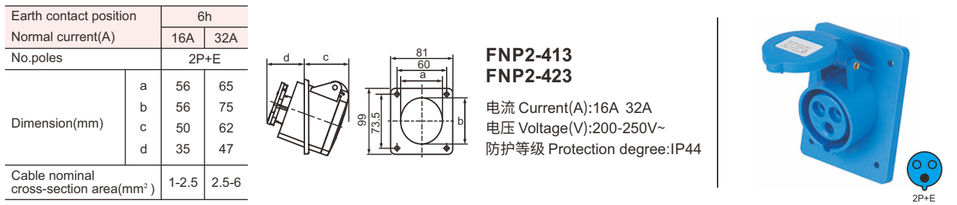 Stable reliable 32A PA6 Industrial concealed power socket