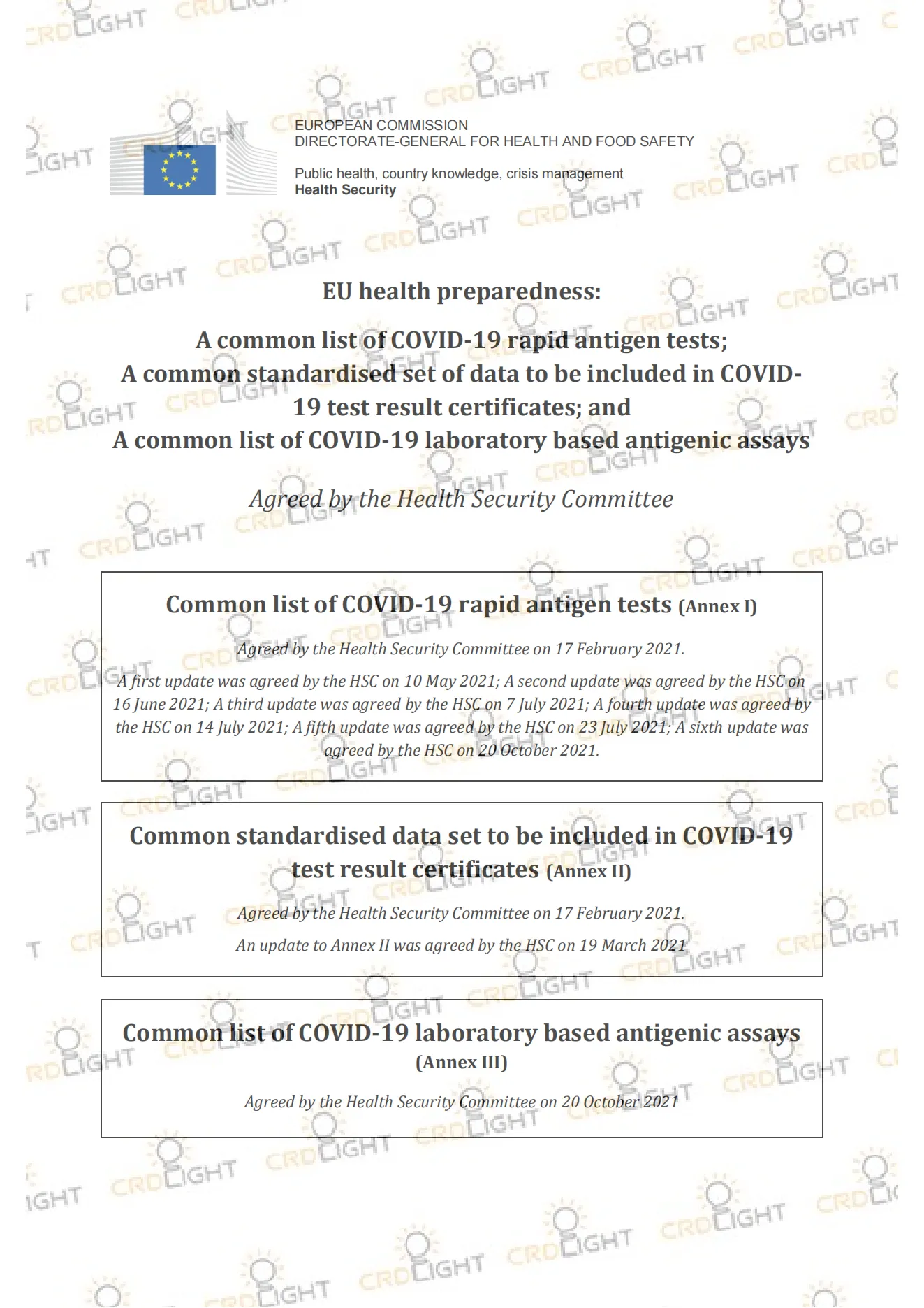 Certificates of Antigen Test Kit: CRDLIGHT Professional Test Kit EU list - Common list