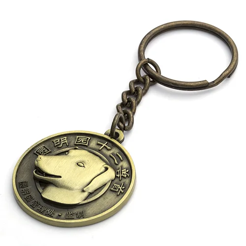 Custom high quality in anti-bronze color animal circular metal keychain