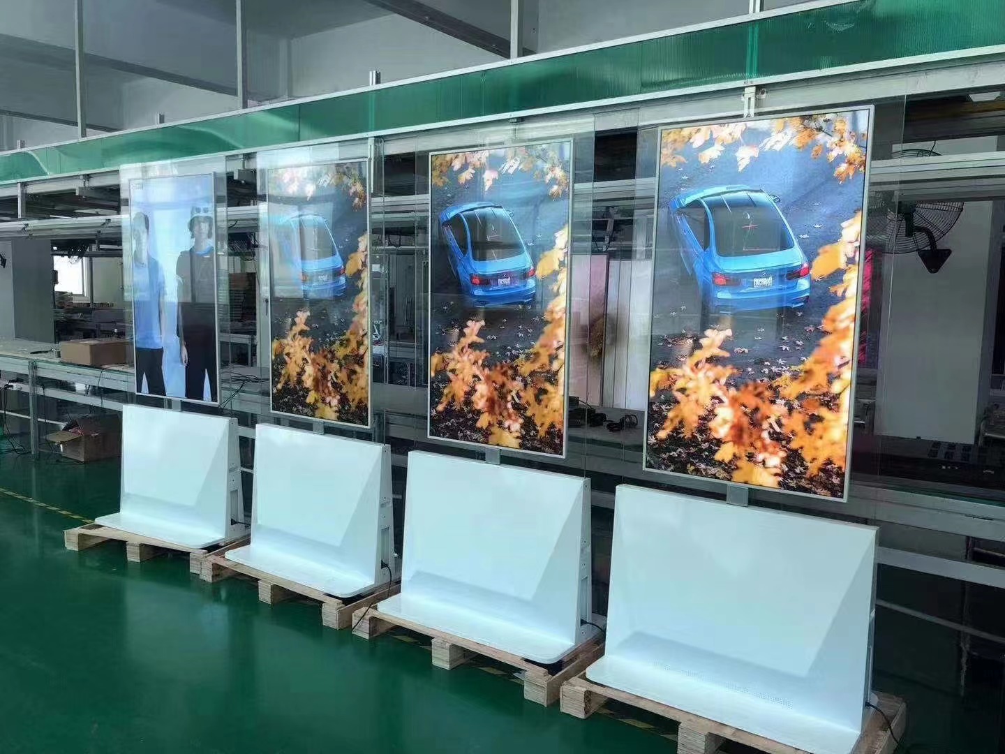 Ultra-thin floor standing double-sided displays