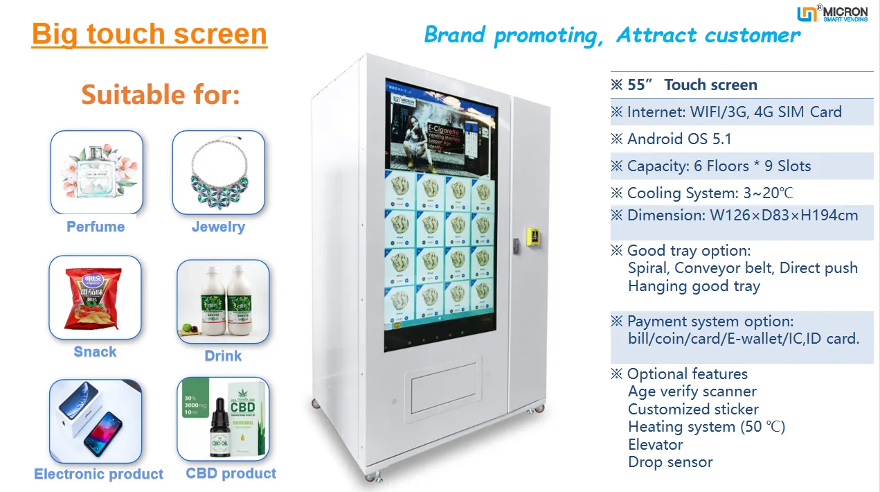 Perfume vending machine with 55 inch touch screen