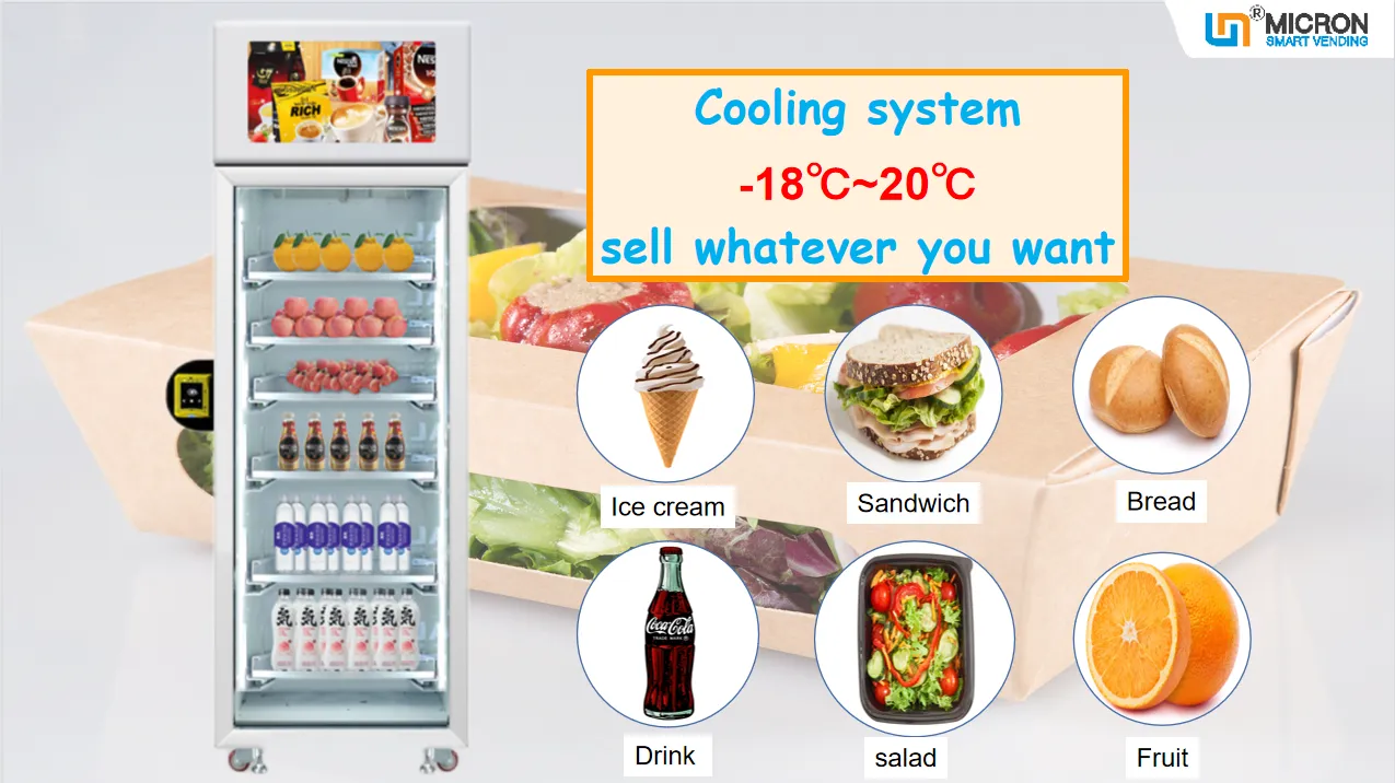 smart fridge, sandwich vending machine, salad vending machine