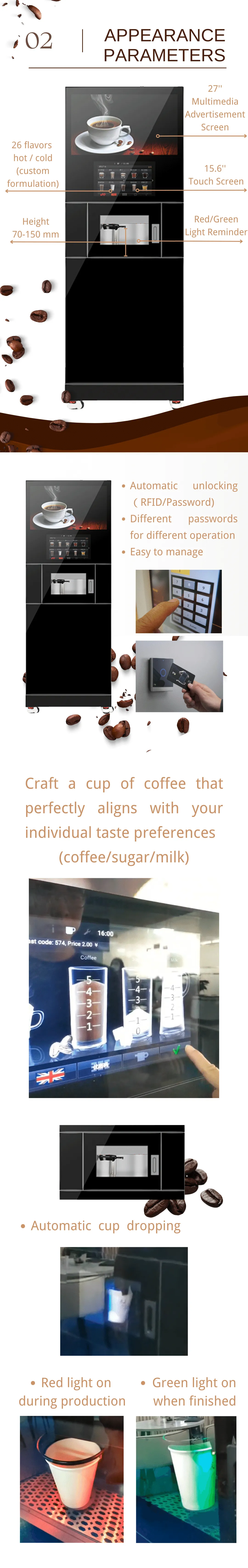 appearance parameters of standing coffee vending machine