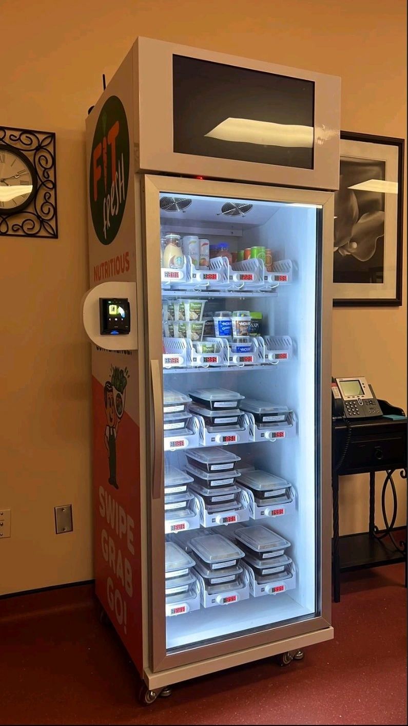 food vending machine for pre made meals fresh food snacks drinks at XYZ office in the USA
