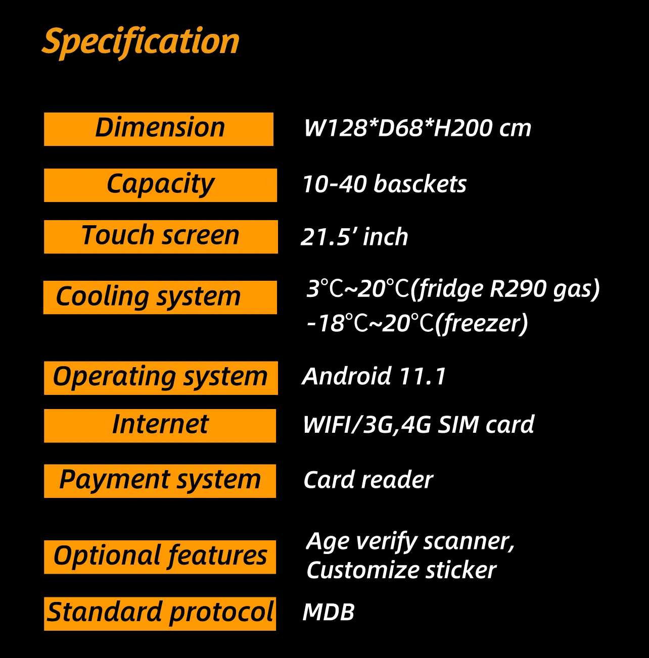 Micron Office vending machine specification