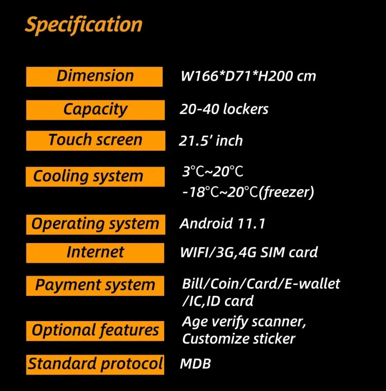 specification of cake vending machine refrigerated cake vending machine with 3~20℃ cooling system to keep cake and bread fresh