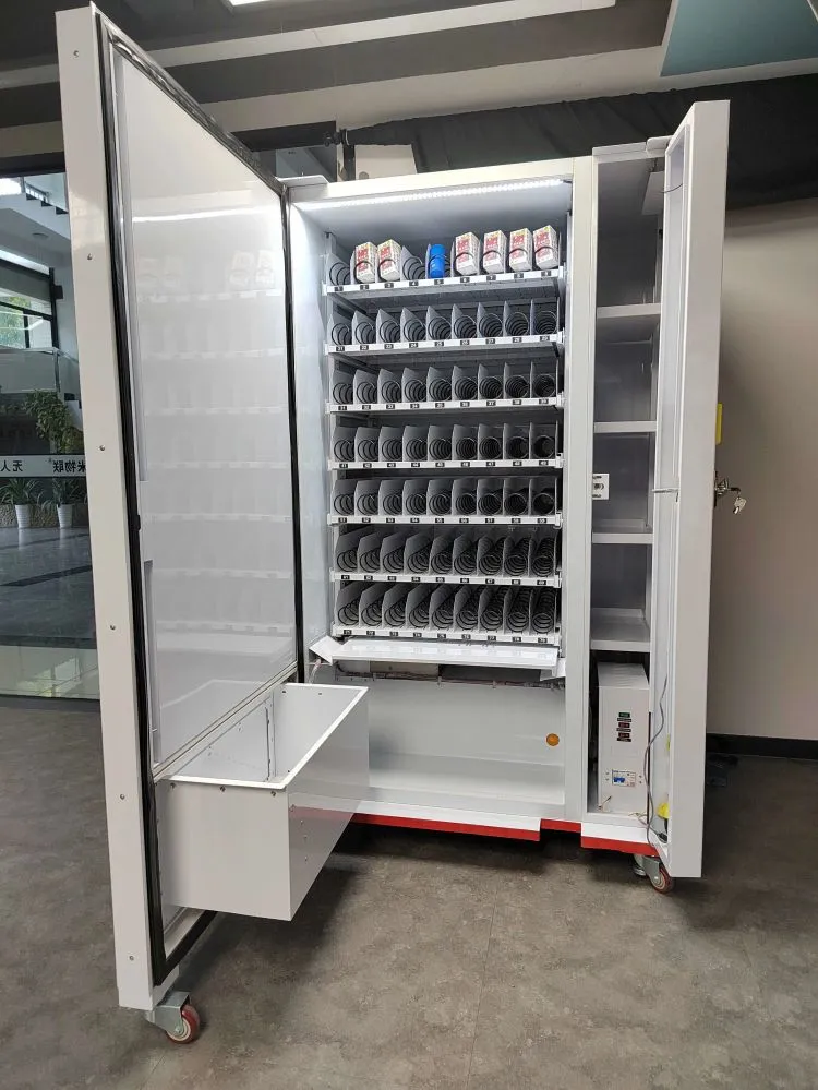 inner space of Big touchscreen vending machine for snacks and drinks with optional payments, optional elevator, perfect for brand promotion