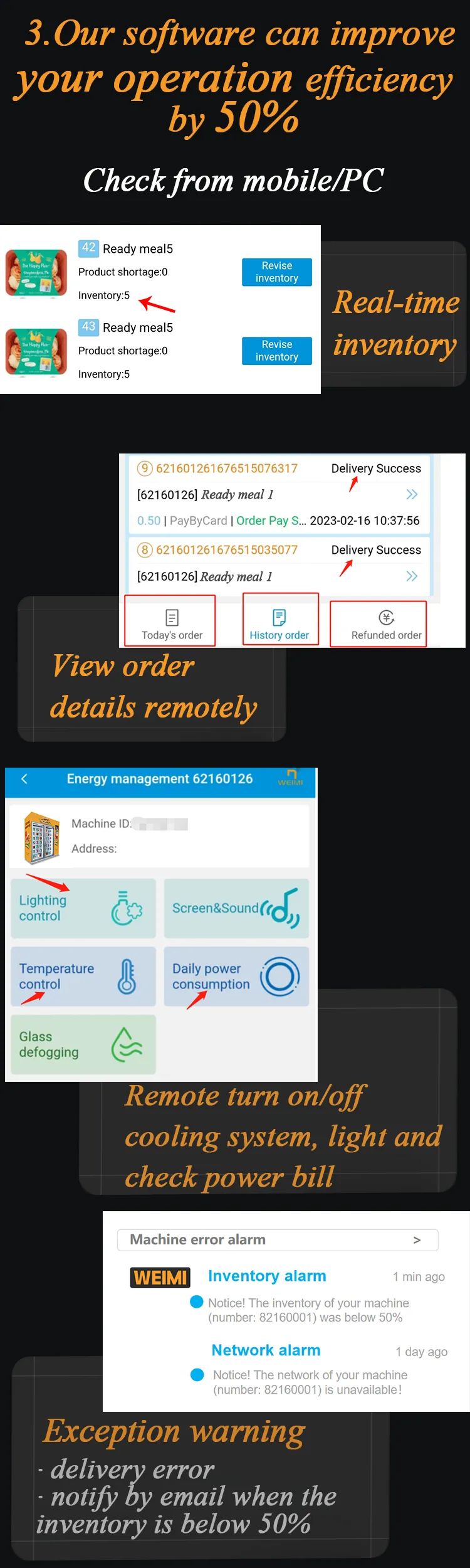 -18℃ Office Freezing Locker Vending Machine for Prepared Dishes Food easy to manage check from mobile phone exception warning