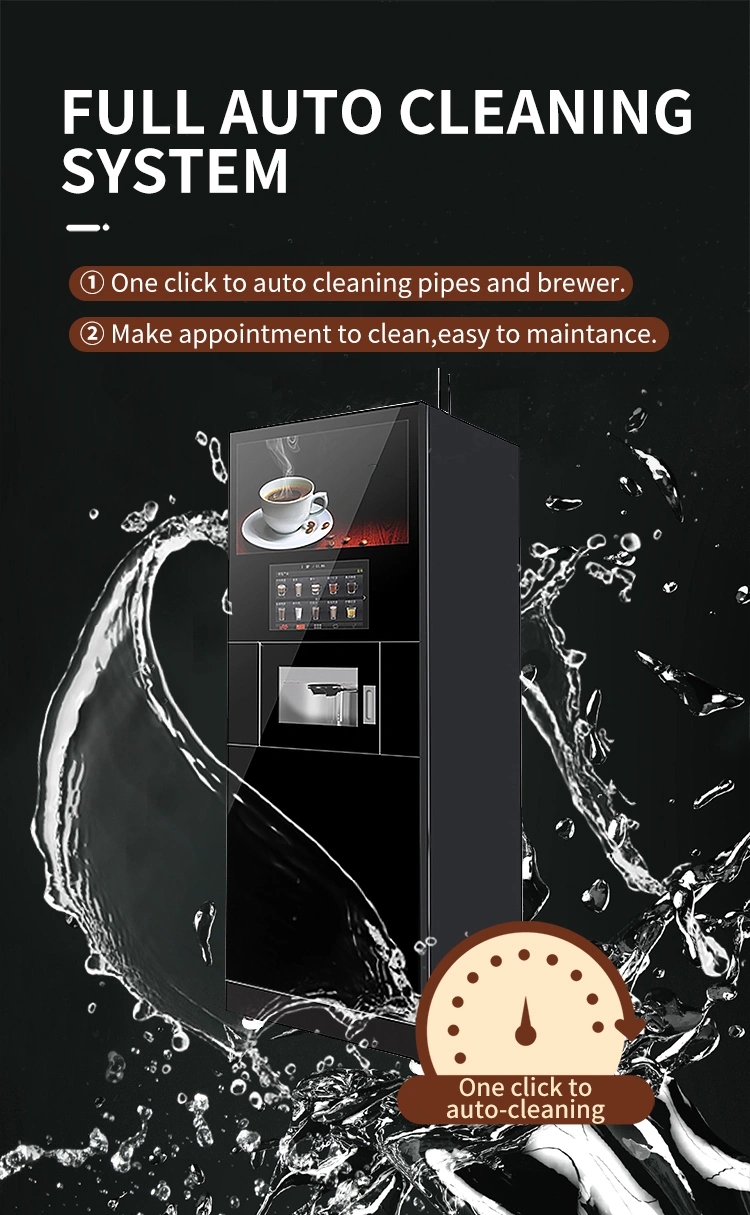 full auto cleaning system for Micron Standing Coffee Vending Machine one click to auto cleaning pipes and brewer
