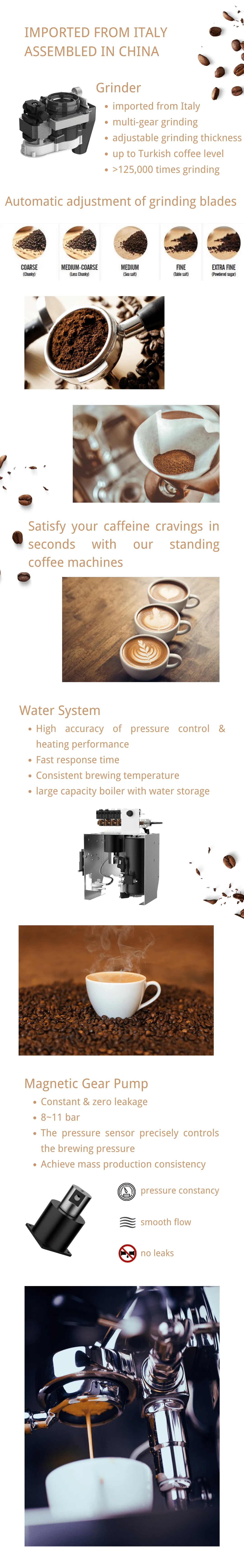 grinder water system magnetic gear pump of standing coffee vending machine
