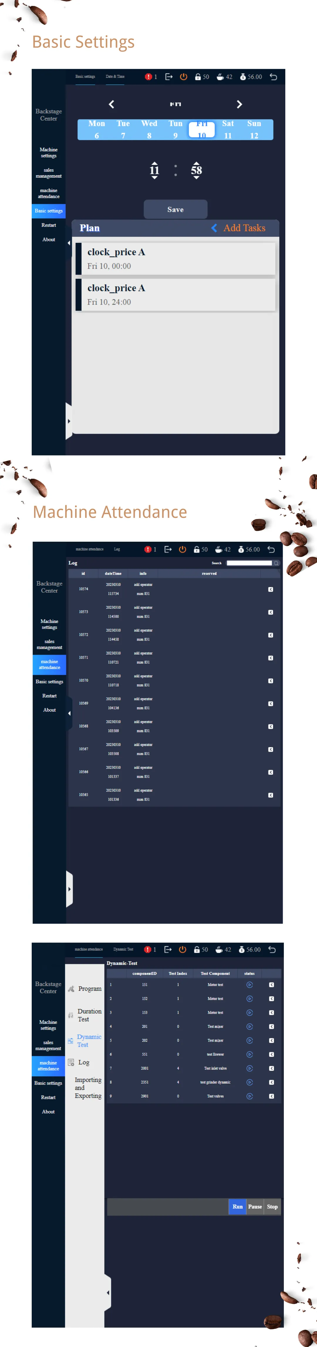 basic settings and machine attendance of standing coffee vending machine