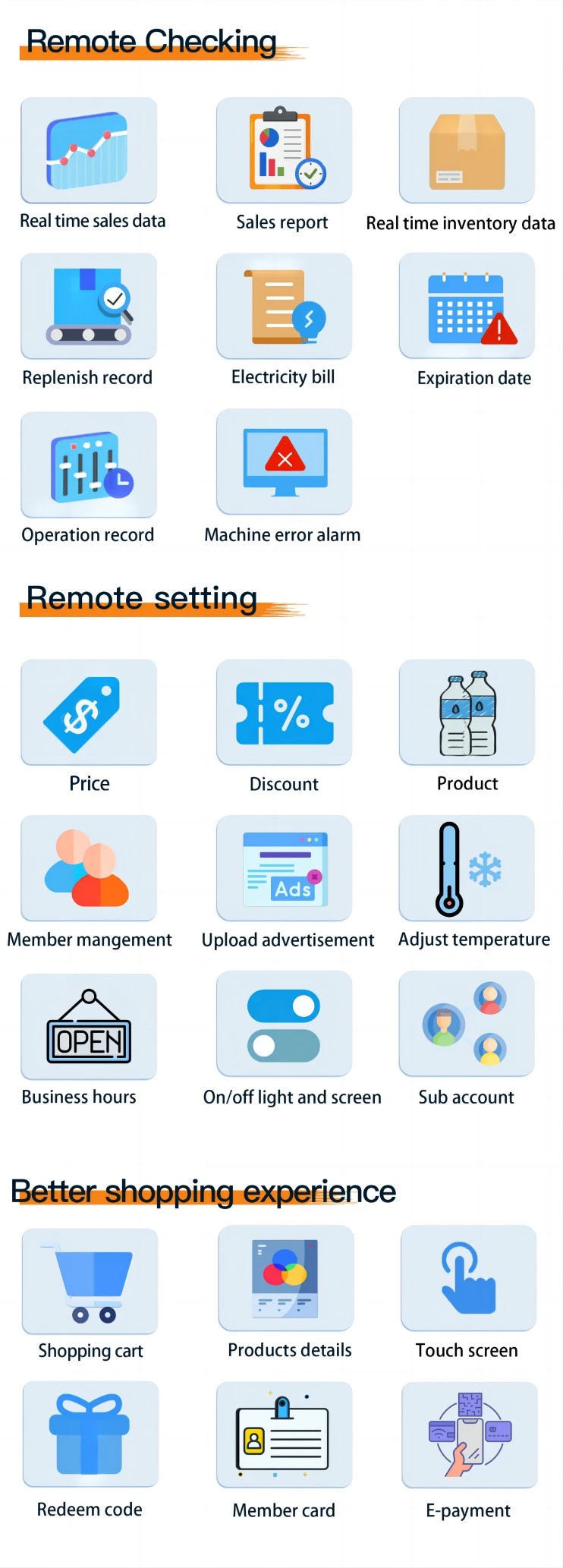 smart management system for big touchscreen vending machine remotely manage vending machine