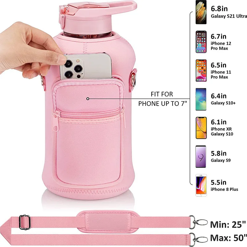 Factory Wholesale Sublimation Neoprene bottle sleeve with stash pockets and detachable carry strap a