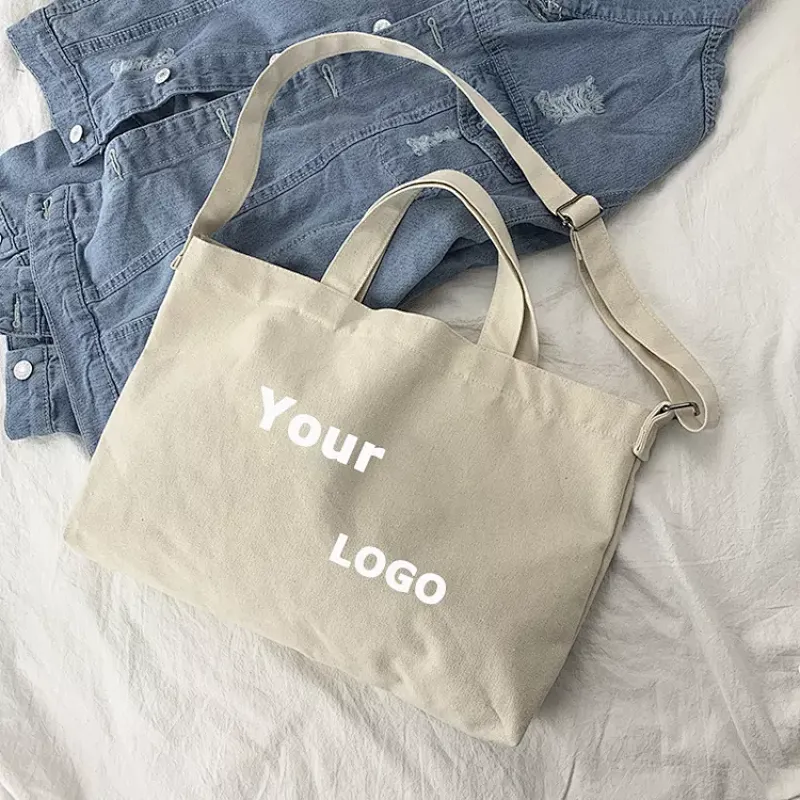 Custom Large Fashion Cross Body Cotton Shoulder Bag Canvas Tote Bag Messenger Canvas Bag with inside pocket
