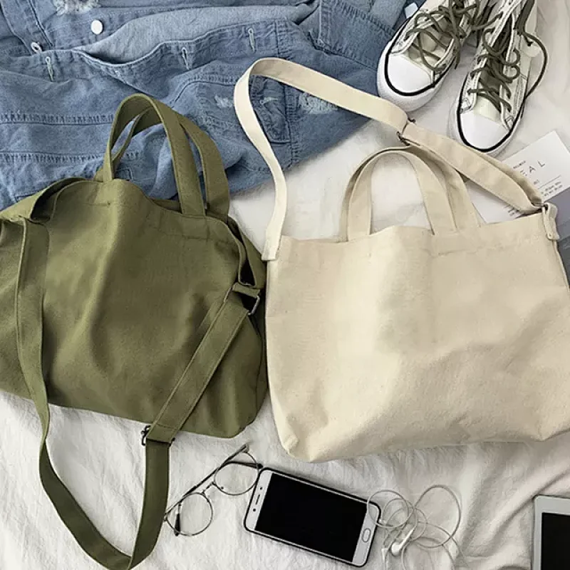 Custom Large Fashion Cross Body Cotton Shoulder Bag Canvas Tote Bag Messenger Canvas Bag with inside pocket