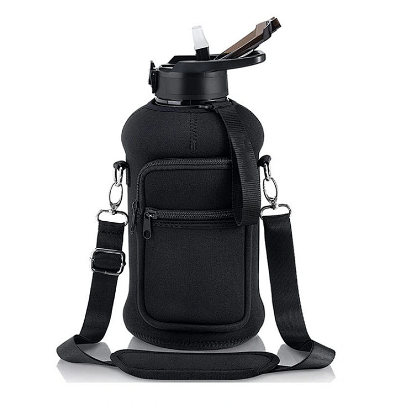 Factory Wholesale Sublimation Neoprene bottle sleeve with stash pockets and detachable carry strap a