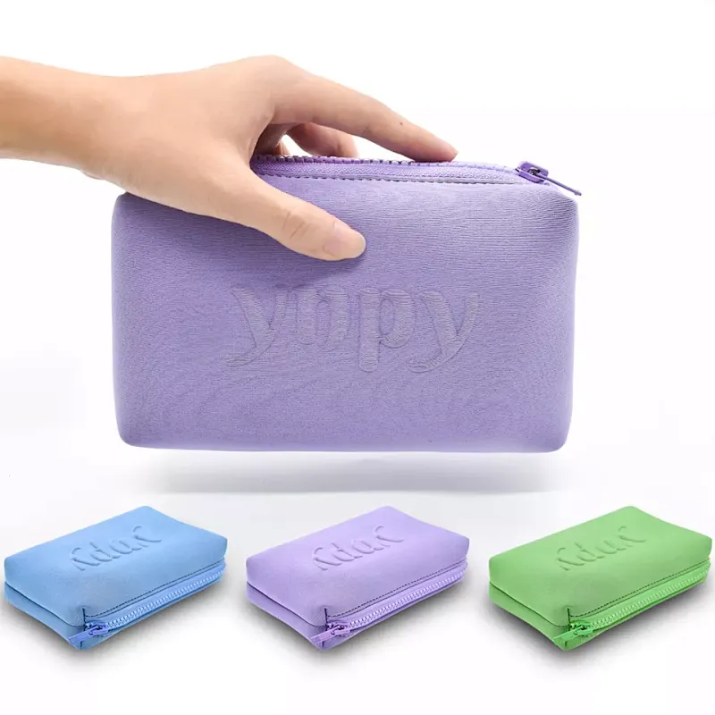 Whosale small handbags custom zipper cosmetic purse case neoprene travel organizer bag mini makeup pouch