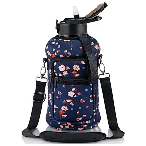Factory Wholesale Sublimation Neoprene bottle sleeve with stash pockets and detachable carry strap a